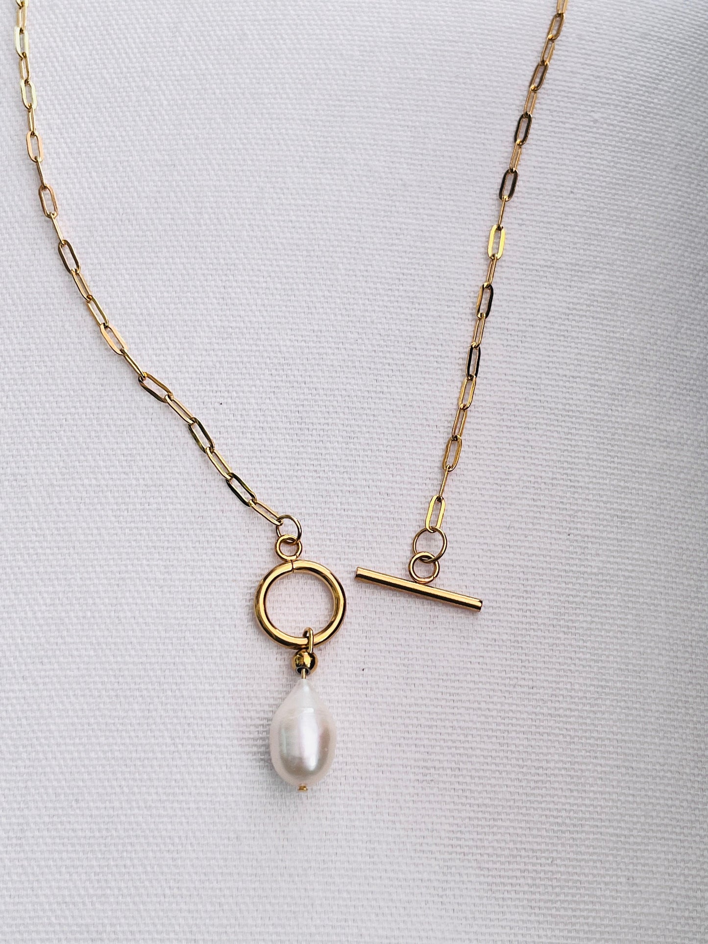 Freshwater Pearl Pendant Necklace, 18K Gold plated Paperclip Chain, Elegant Handmade necklace, Gift for Her, Uk shop - Free shipping